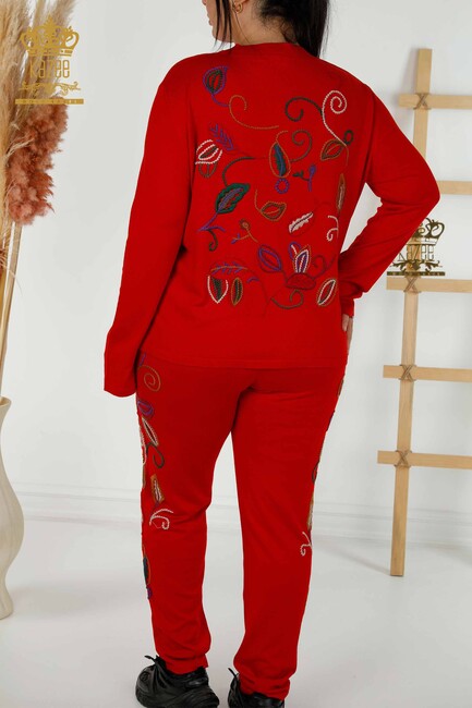 Women's Tracksuit Set Embroidered Red - 16657 | KAZEE - Thumbnail