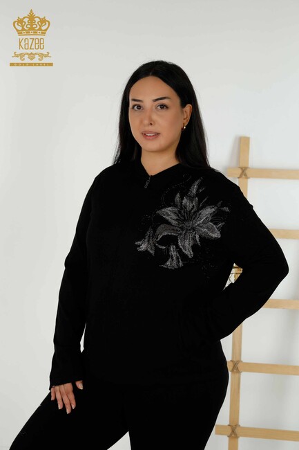 Women's Tracksuit Set Floral Pattern Black - 16661 | KAZEE - Thumbnail