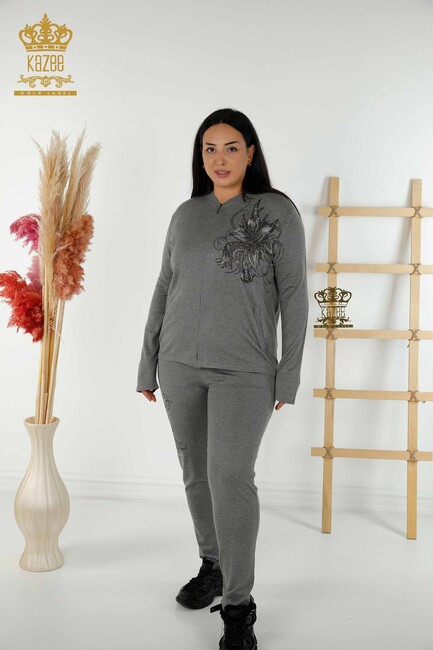 Women's Tracksuit Set Floral Pattern Gray - 16661 | KAZEE - Thumbnail