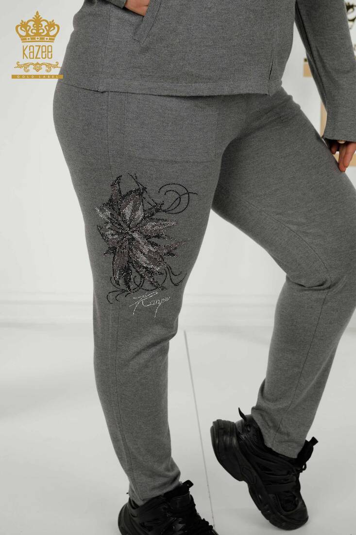 Women's Tracksuit Set Floral Pattern Gray - 16661 | KAZEE