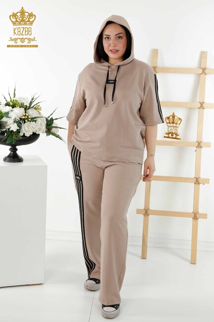 Women's Tracksuit Set Hooded Beige-Black - 17543 | KAZEE - Thumbnail