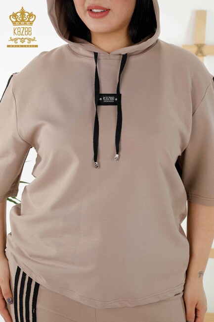 Women's Tracksuit Set Hooded Beige-Black - 17543 | KAZEE - Thumbnail