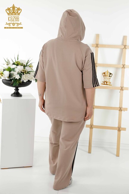 Women's Tracksuit Set Hooded Beige-Black - 17543 | KAZEE - Thumbnail