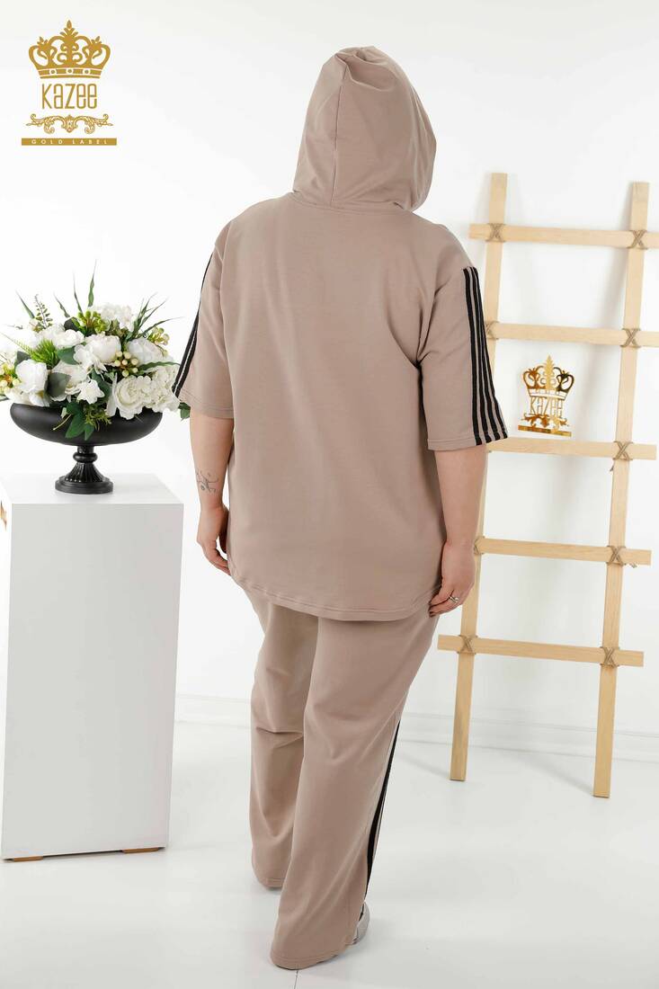 Women's Tracksuit Set Hooded Beige-Black - 17543 | KAZEE