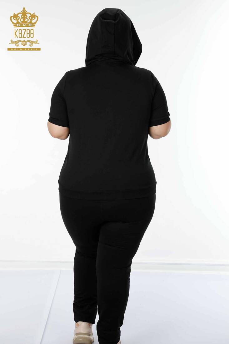 Women's Tracksuit Set Hooded Black - 17394 | KAZEE