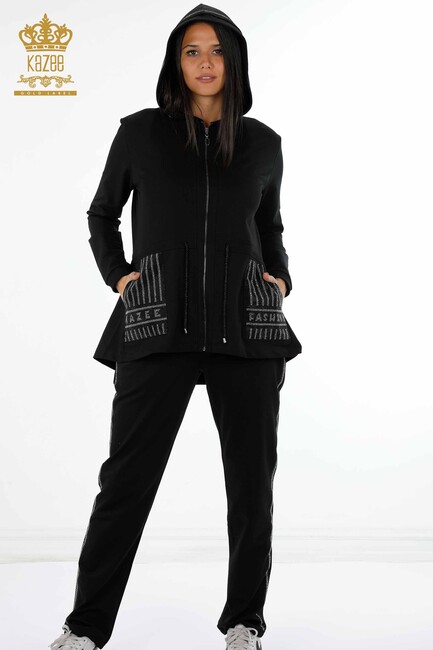 Women's Tracksuit Set Hooded Black - 17439 | KAZEE - Thumbnail