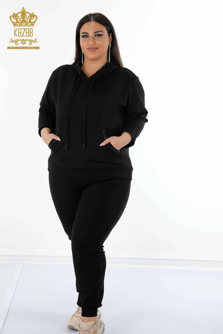 Women's Tracksuit Set Hooded Black - 17477 | KAZEE