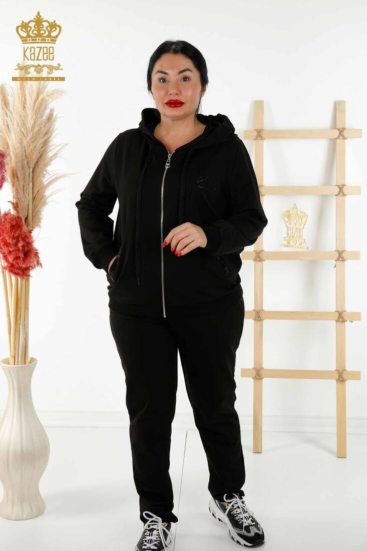 Women's Tracksuit Set Hooded Black - 17501 | KAZEE