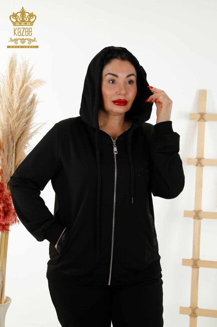 Women's Tracksuit Set Hooded Black - 17501 | KAZEE - Thumbnail