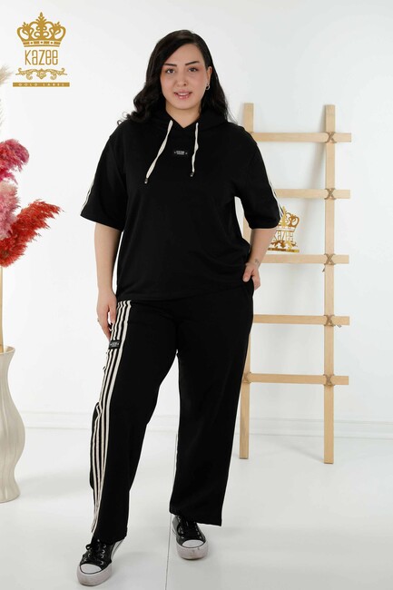 Women's Tracksuit Set Hooded Black-White - 17543 | KAZEE - Thumbnail