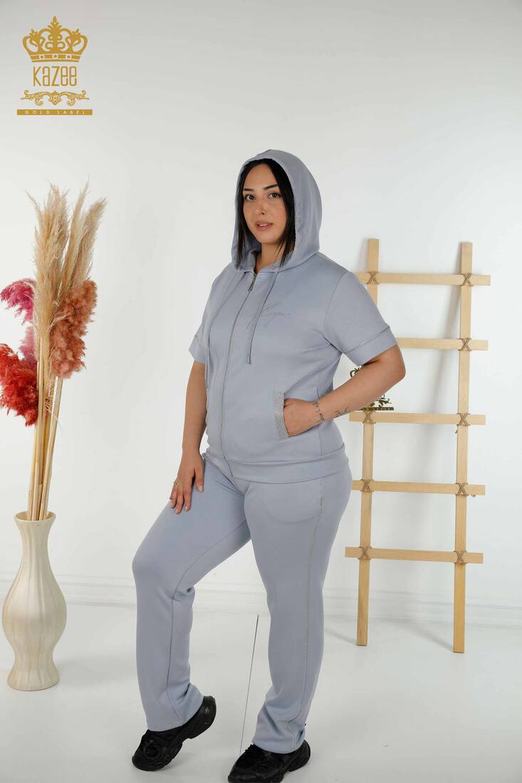 Women's Tracksuit Set Hooded Blue - 20392 | KAZEE