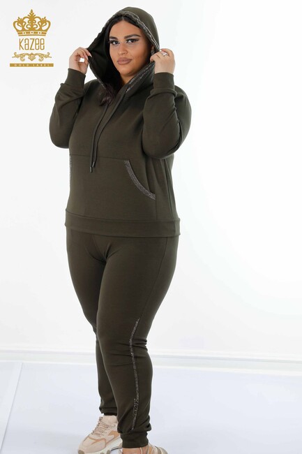 Women's Tracksuit Set Hooded Khaki - 17477 | KAZEE - Thumbnail