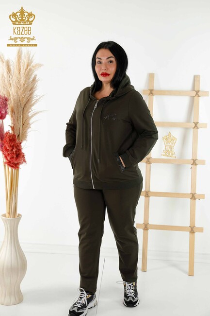 Women's Tracksuit Set Hooded Khaki - 17501 | KAZEE - Thumbnail