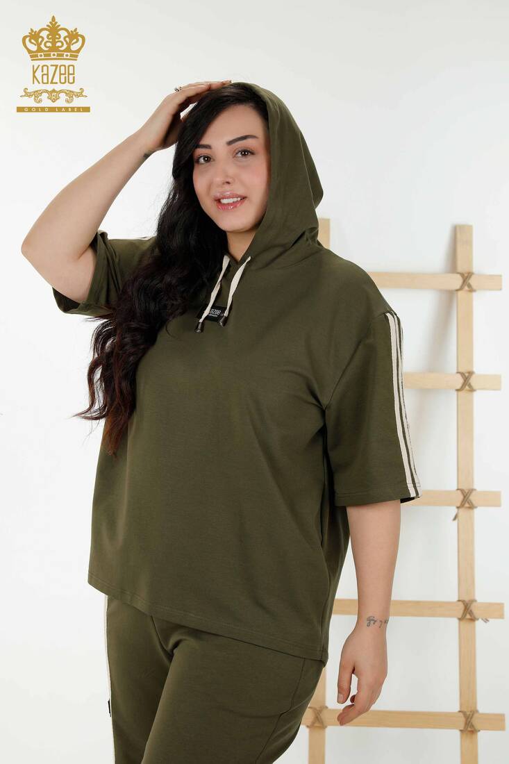 Women's Tracksuit Set Hooded Khaki-Beige - 17543 | KAZEE