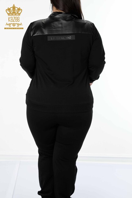 Women's Tracksuit Set Leather Detailed Black - 17337 | KAZEE - Thumbnail