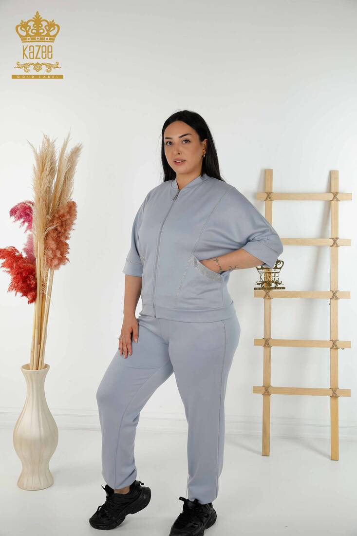 Women's Tracksuit Set Pocket Detailed Blue - 20393 | KAZEE