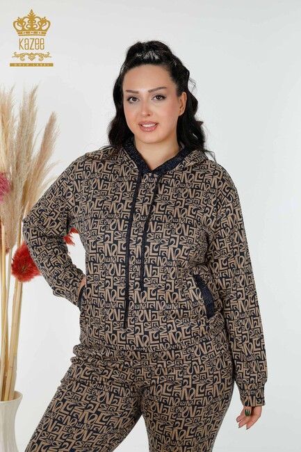 Women's Tracksuit Set Pocket Detailed Navy-Mink - 17445 | KAZEE - Thumbnail