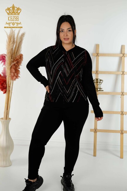 Women's Tracksuit Set Stone Embroidered Black - 16676 | KAZEE - Thumbnail