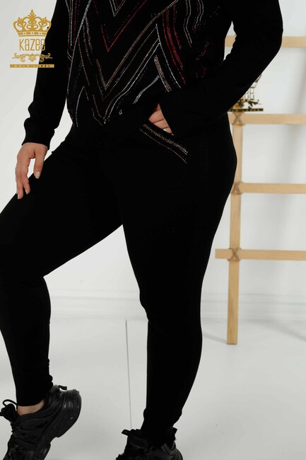 Women's Tracksuit Set Stone Embroidered Black - 16676 | KAZEE - Thumbnail