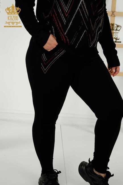 Women's Tracksuit Set Stone Embroidered Black - 16676 | KAZEE - Thumbnail