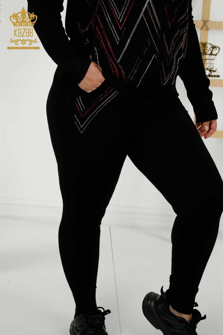 Women's Tracksuit Set Stone Embroidered Black - 16676 | KAZEE