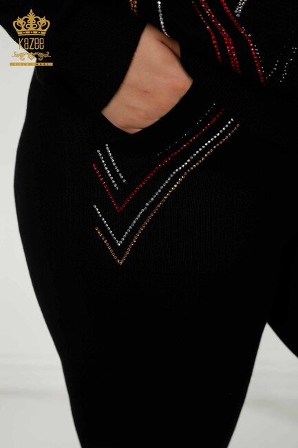 Women's Tracksuit Set Stone Embroidered Black - 16676 | KAZEE - Thumbnail