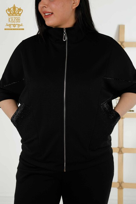 Women's Tracksuit Set Stone Embroidered Black - 17547 | KAZEE - Thumbnail