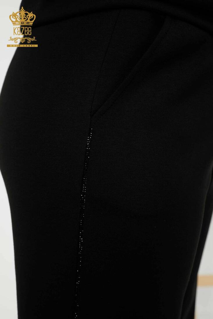 Women's Tracksuit Set Stone Embroidered Black - 17547 | KAZEE