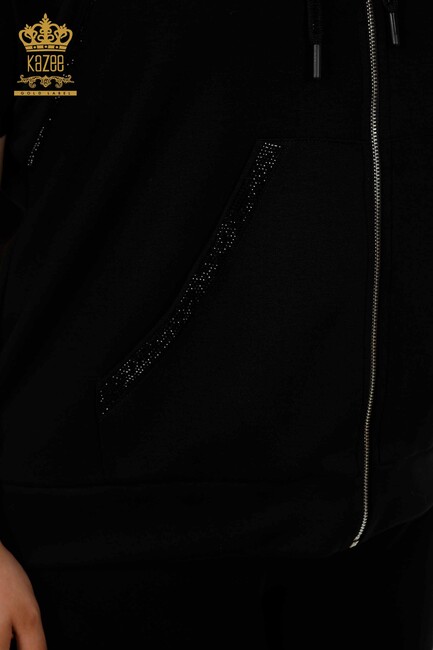 Women's Tracksuit Set Stone Embroidered Black - 20389 | KAZEE - Thumbnail