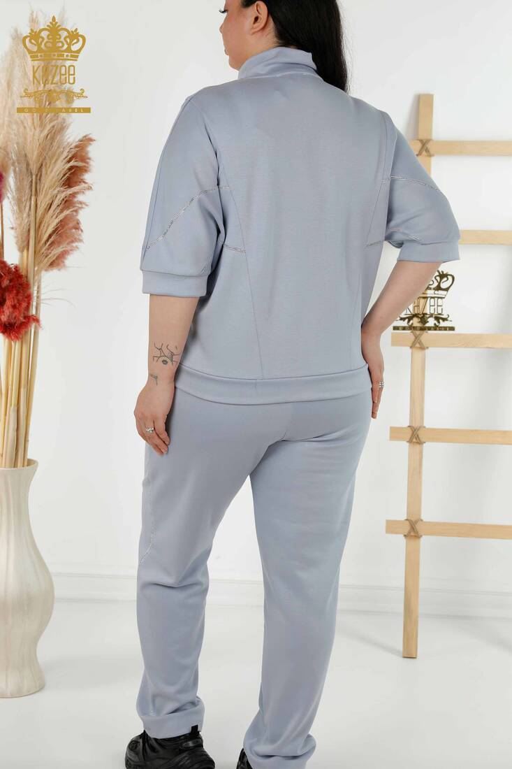 Women's Tracksuit Set Stone Embroidered Blue - 17547 | KAZEE