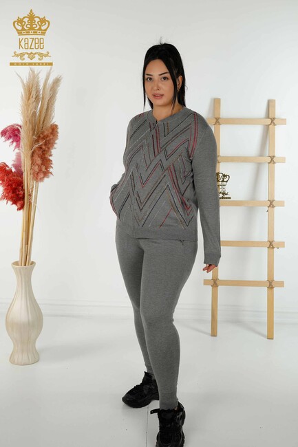 Women's Tracksuit Set Stone Embroidered Gray - 16676 | KAZEE - Thumbnail