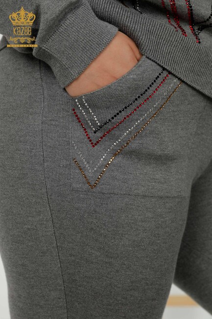 Women's Tracksuit Set Stone Embroidered Gray - 16676 | KAZEE - Thumbnail