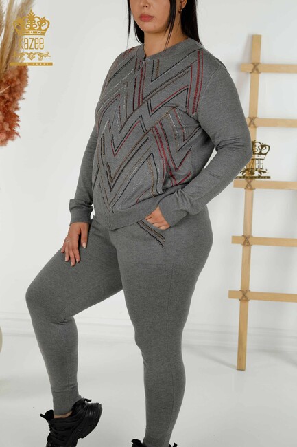 Women's Tracksuit Set Stone Embroidered Gray - 16676 | KAZEE - Thumbnail