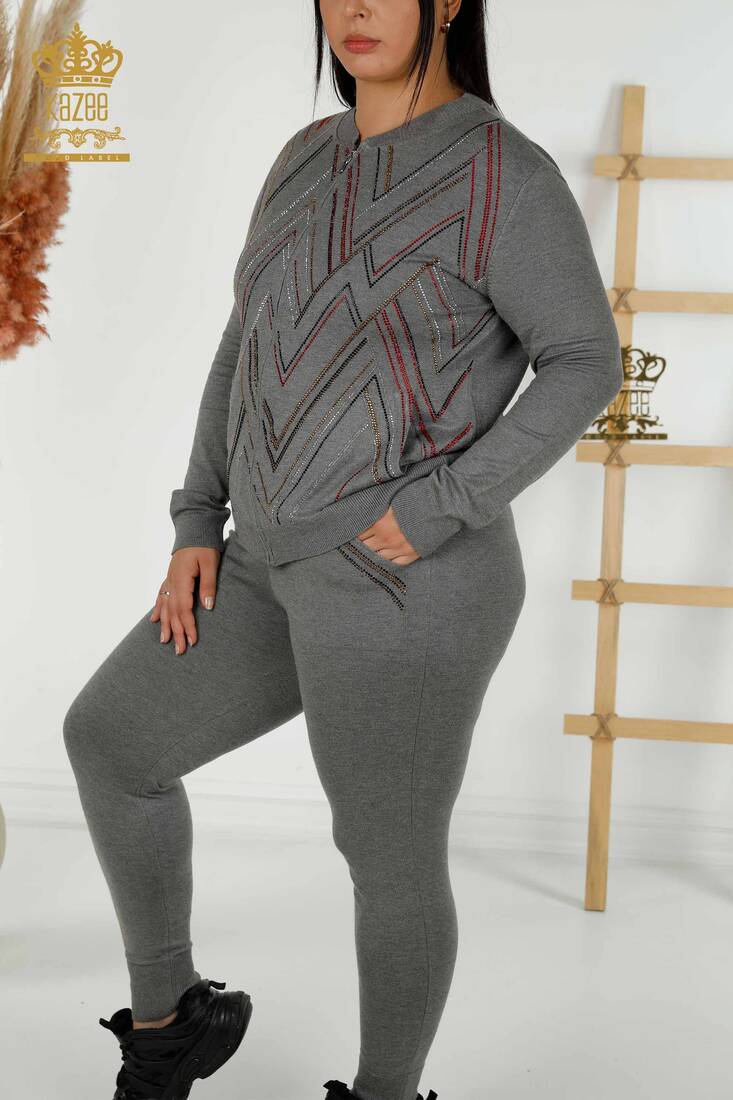 Women's Tracksuit Set Stone Embroidered Gray - 16676 | KAZEE