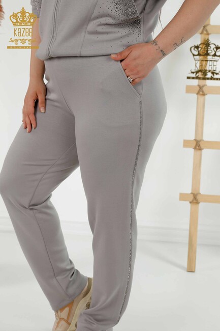 Women's Tracksuit Set Stone Embroidered Gray - 17547 | KAZEE - Thumbnail