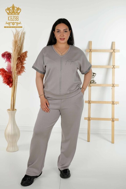 Women's Tracksuit Set Stone Embroidered Gray - 20391 | KAZEE - Thumbnail