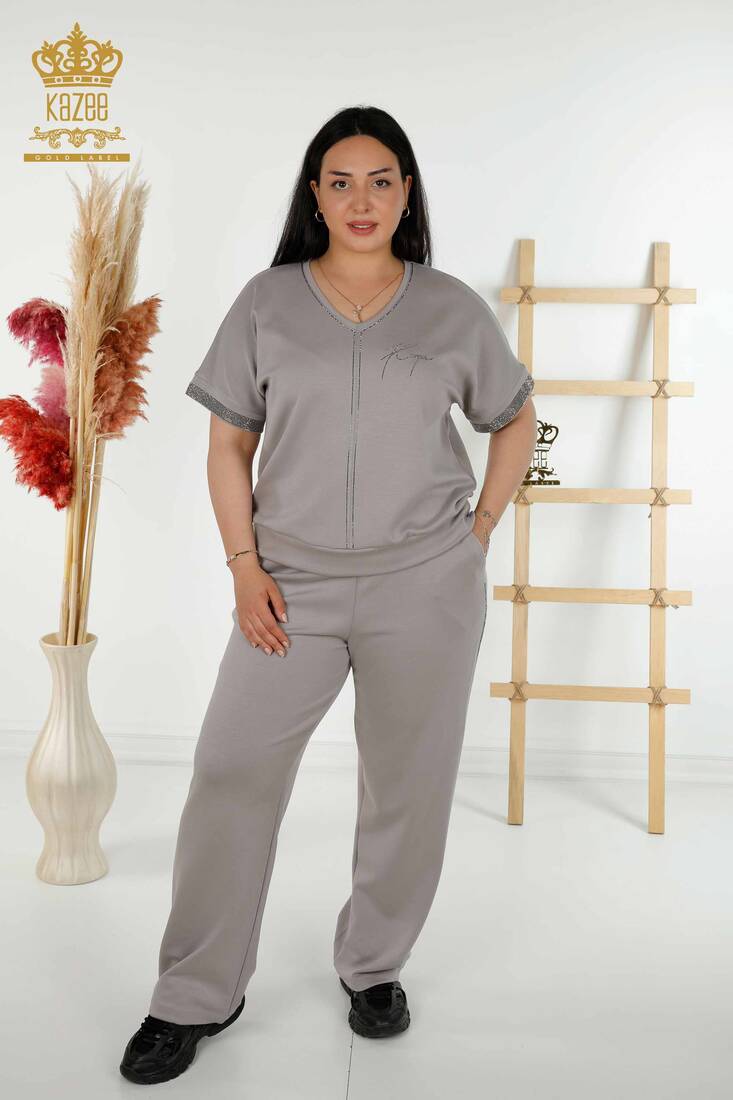 Women's Tracksuit Set Stone Embroidered Gray - 20391 | KAZEE