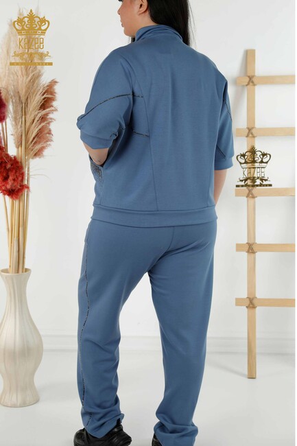 Women's Tracksuit Set Stone Embroidered Indigo - 17547 | KAZEE - Thumbnail