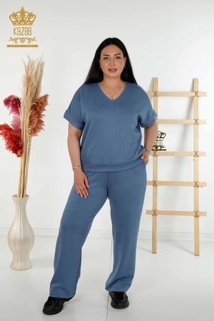 Women's Tracksuit Set Stone Embroidered Indigo - 20391 | KAZEE - Thumbnail