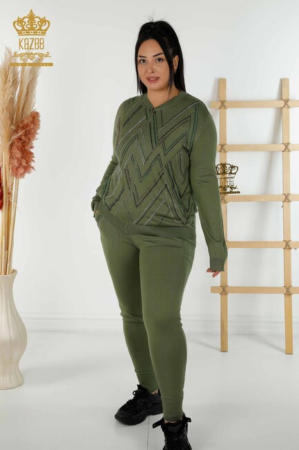 Women's Tracksuit Set Stone Embroidered Khaki - 16676 | KAZEE - Thumbnail