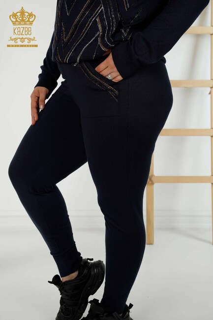 Women's Tracksuit Set Stone Embroidered Navy Blue - 16676 | KAZEE - Thumbnail