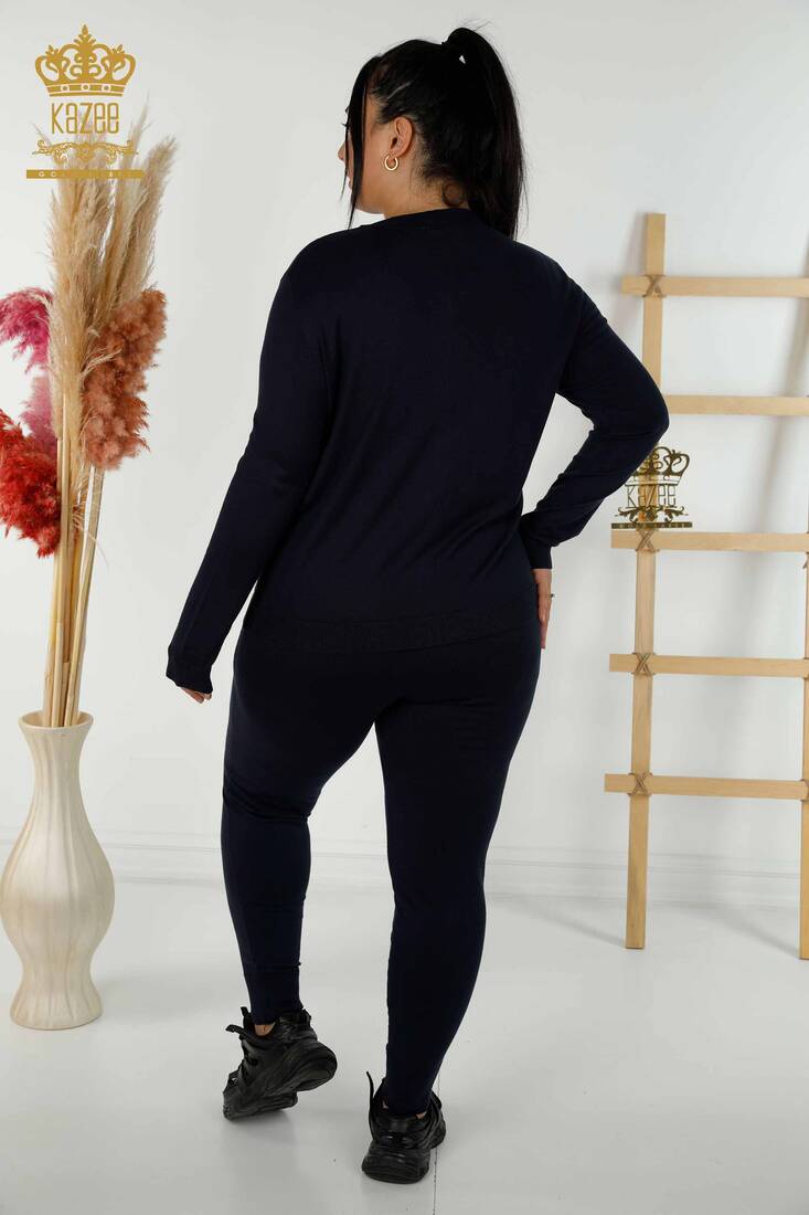 Women's Tracksuit Set Stone Embroidered Navy Blue - 16676 | KAZEE