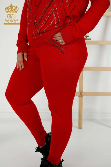 Women's Tracksuit Set Stone Embroidered Red - 16676 | KAZEE - Thumbnail