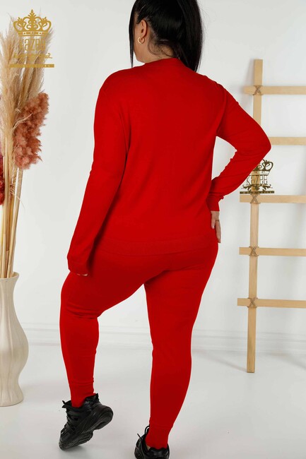 Women's Tracksuit Set Stone Embroidered Red - 16676 | KAZEE - Thumbnail