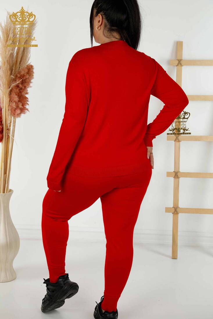 Women's Tracksuit Set Stone Embroidered Red - 16676 | KAZEE