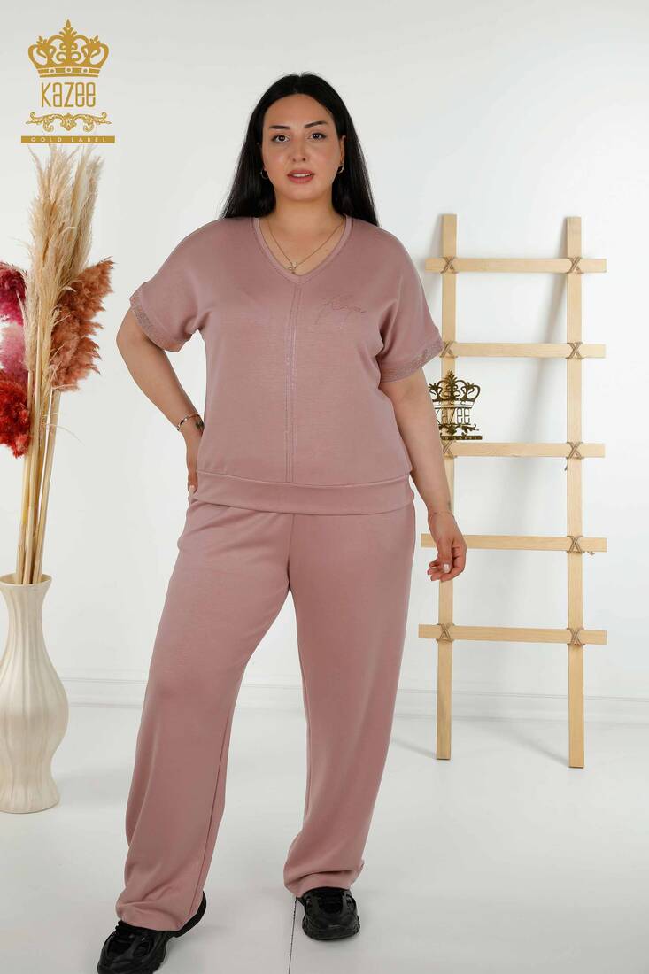 Women's Tracksuit Set Stone Embroidered Rose - 20391 | KAZEE