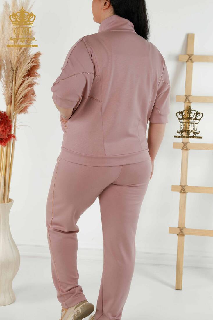 Women's Tracksuit Set Stone Embroidered Dried Rose - 17547 | KAZEE