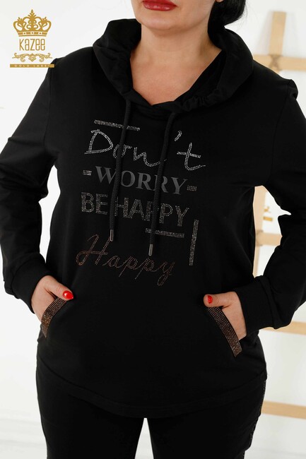 Women's Tracksuit Set Black with Text Detailed - 17376 | KAZEE - Thumbnail