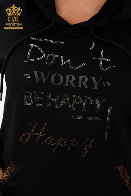 Women's Tracksuit Set Black with Text Detailed - 17376 | KAZEE - Thumbnail