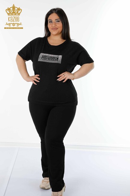 Women's Tracksuit Set Text Pattern Black - 17389 | KAZEE - Thumbnail